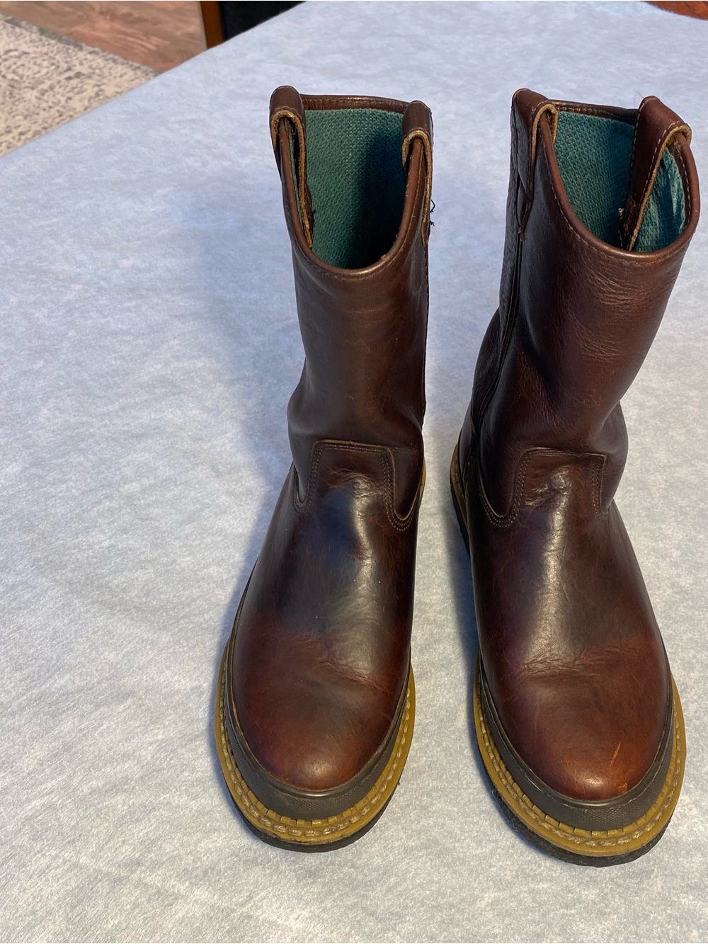 Georgia Boot Brown Leather Work Boots soft toe with Teal Lining - Picture 6 of 10